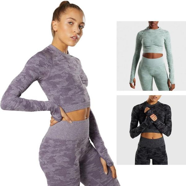 

yoga clothes camouflage jacquard seamless long-sleeved fitness sport outfit
