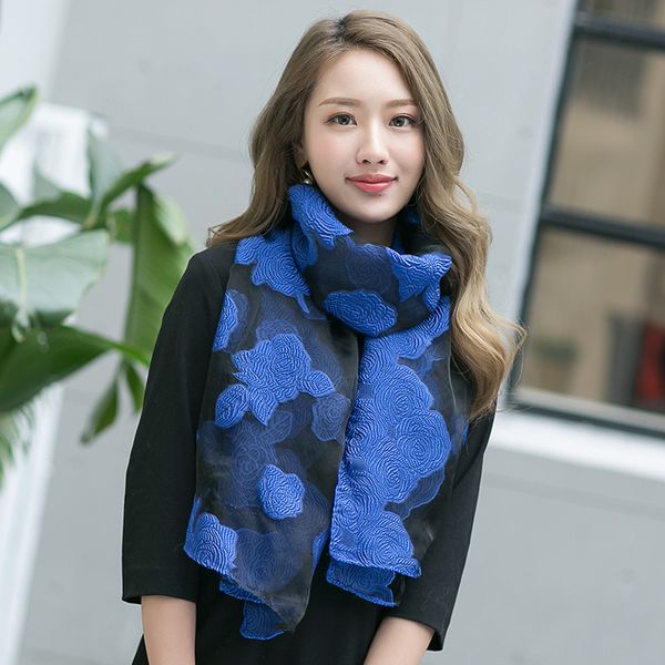 

dankeyisi luxury brand organza silk women scarves summer autumn rose flower embroidery jacquard scarf shawls lace, Blue;gray