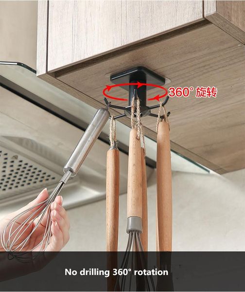 

kitchen storage & organization creative rotatable non-punch shelf cookhouse spoon pan utensils hook hanger organize cabinet household rack
