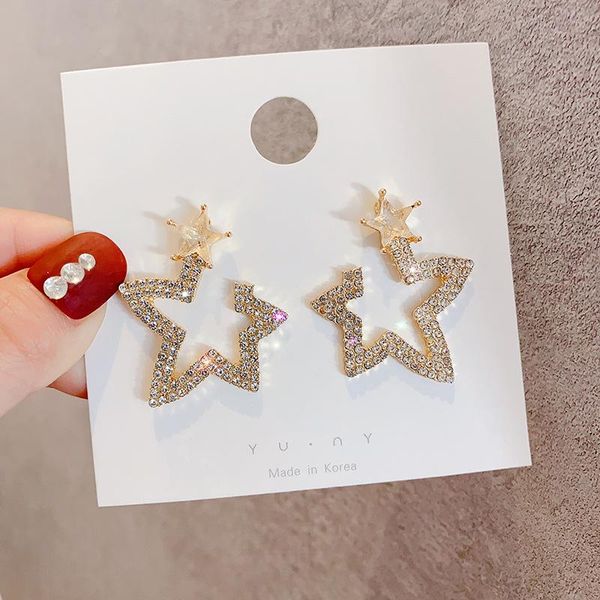 

fashion personality exaggerated temperament s925 silver needle ultra flash claw five-pointed star earrings stud, Golden;silver