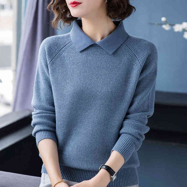 

autumn long sleeve woman sweaters for women turn down collar knitted sweater women pullover women clothes d709 210426, White;black