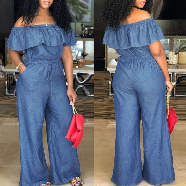 

women's jumpsuits & rompers plus size jumpsuits and rompers for women off shoulder denim jeans look long party club playsuits overalls, Black;white