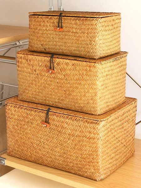 

storage baskets rattan woven basket bamboo grass box nordic seaweed belt cover b&b