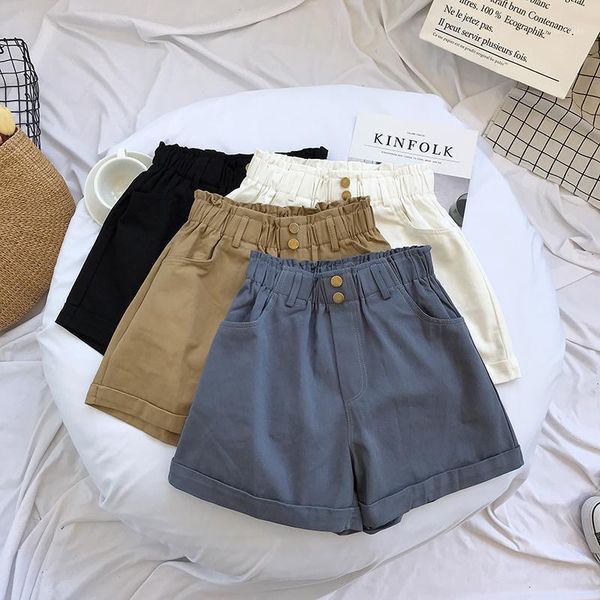 

women's pants & capris woven panties elastic waist and two buckles women short wide leg summer, Black;white