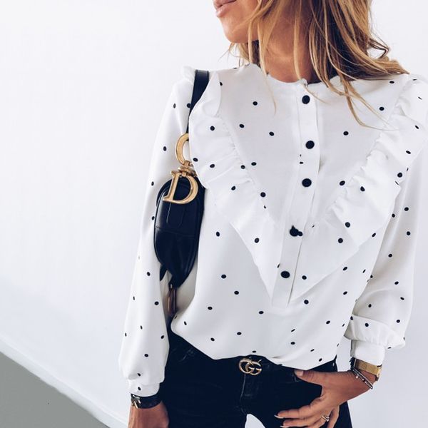 

vests polka dot ruffle blouse shirts women spring long sleeve casual office lady chic ol commuting daily blouses gbnd lzjj, Black;white