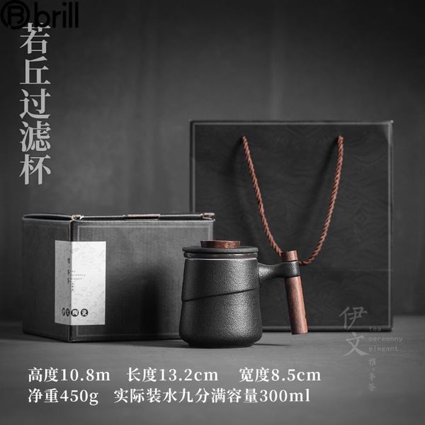 

black ceramic cup wooden handle filter tea mug creative office tazas de cafe vintage teacup and saucer set gift 50 cups & saucers