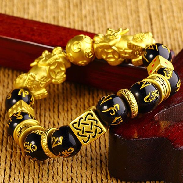 

beaded, strands chinese fengshui pixiu bracelet wealth and good luck wristband men women bracelets obsidian beads jewelry gifts, Black