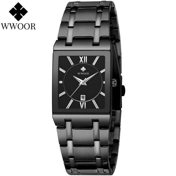 

wristwatches mens watches montre homme wwoor fashion luxury square black stainless steel men wrist watch waterproof casual quartz clock male, Slivery;brown