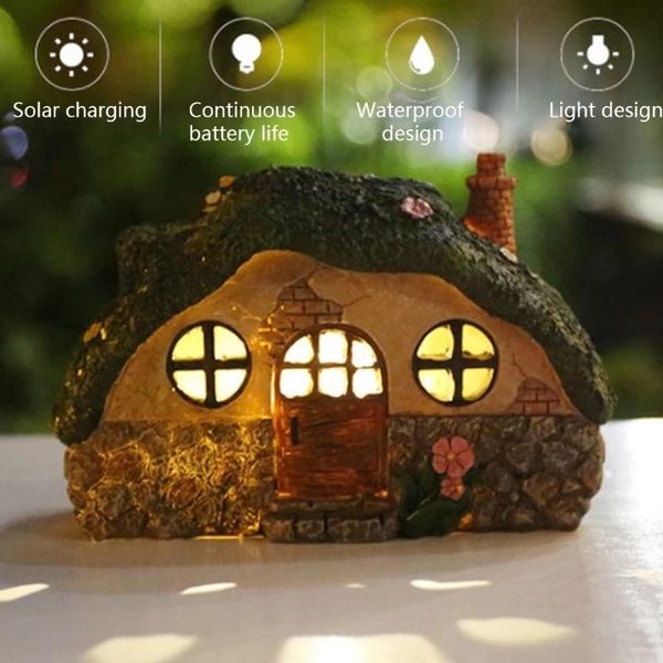

garden decorations resin fairy house figurine with solar powered led light waterproof lighting statues anti-corrosion lawn lamp for outdoor