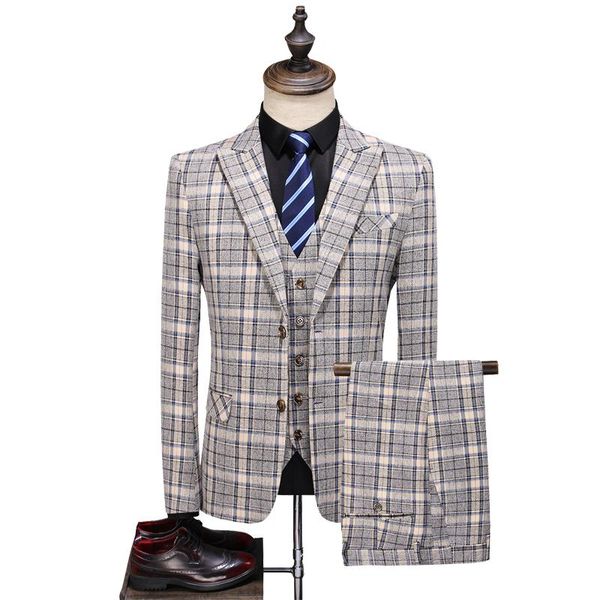 

men's suits & blazers (jackets+vest+pants) men slim fit groom wedding dress plaid formal set mens fashion casual business 3 pcs s-5xl, White;black
