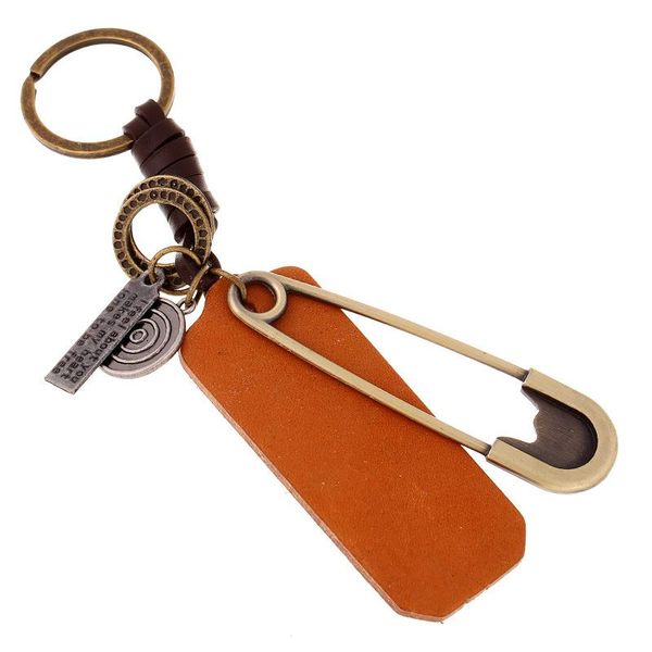 

keychains fashion vintage punk car keychain metal big bronze pin pendant keyring cowhide leather charm bag ring accessories jewelry, Silver