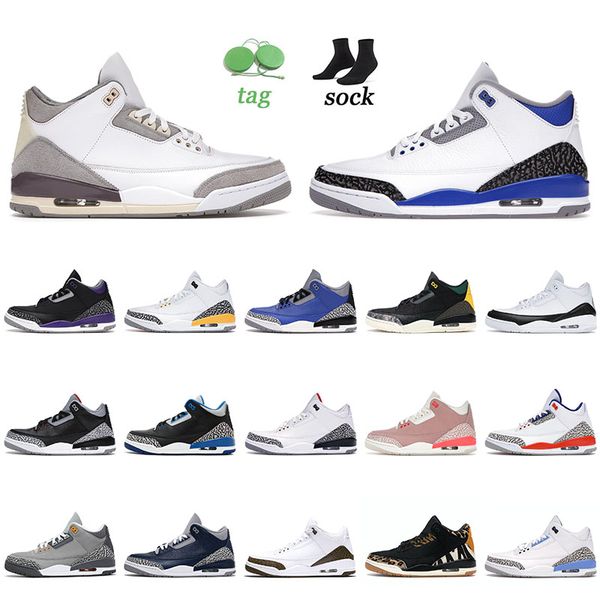 

2021 air jordan 3 3s basketball shoes medium grey racer blue jumpman black cement unc knicks rivals trainers sneakers size 13