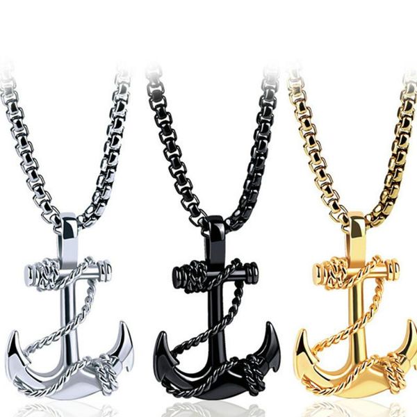 

pendant necklaces vintage anchor cross necklace black gold silver color chain for men women fashion jewelry gifts wholesal