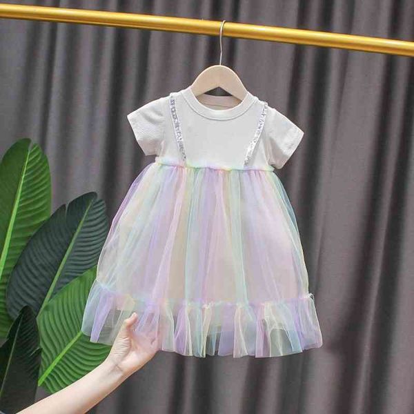 Детское платье родится малыш девочек летом радуга туту элегантный дети девушка принцесса ES 0-3 лет одежда 210508