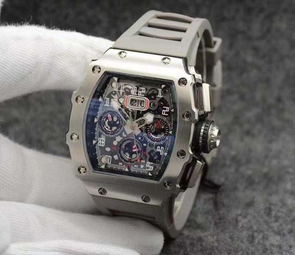 

wristwatches automatic mechanical multi-function men watch stainless steel black red rubber rose gold sapphire glass back watches, Slivery;brown