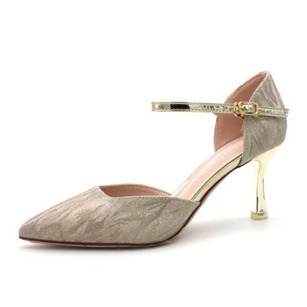 

women sandals flock buckle strap 7cm thin heels high pointed toe shallow shoes sandalias mujer 2021 size 35-42 dress, Black