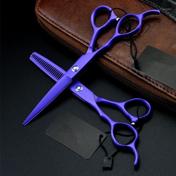 

professional left hand japan 440c 6 & 5.5 inch voilet cut hair scissors set cutting barber thinning shears hairdressing scissors1