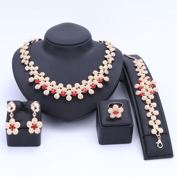 

earrings & necklace wedding women fashion crystal jewelry sets bridal party accessories earring ring bracelet african beads jewerly, Silver