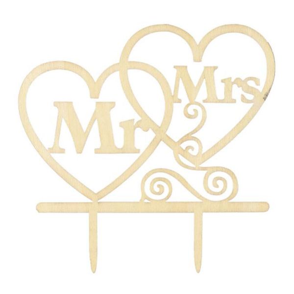 Houten Mr Mrs Cake Topper DIY Liefde Hart Bruidstaart Decoraties Laser Gesneden Houten Letters Cake Topper ZC3493