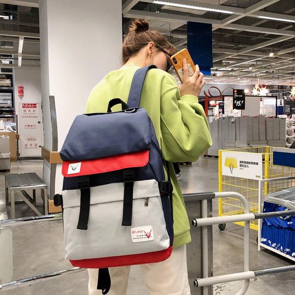 

backpack casual harajuku neutral korean fashion schoolbag splice students simple outdoor travel waterproof girl men bags mochila
