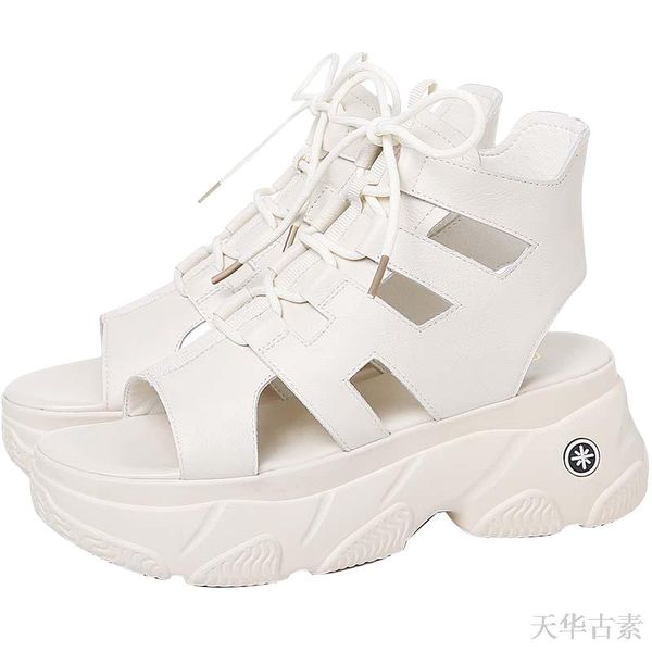 

sandals the summer sneakers surface women fashionable style 2021 gril leather roman heavy-bottomed platform shoes black