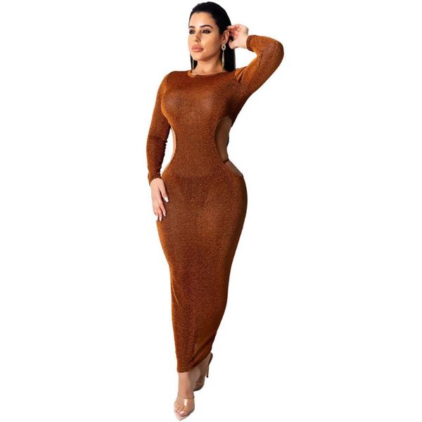 

casual dresses mesh sheer glitter long maxi dress women cut out waist sleeve bodycon night club evening party vestidos, Black;gray