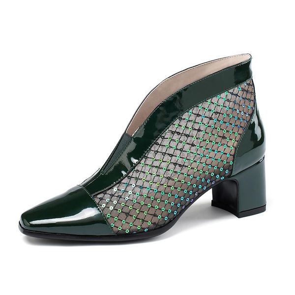 

boots crystal mesh summer ladies genuine leather ankle high heels womenparty wedding shoes beige red green size 41 42 43, Black