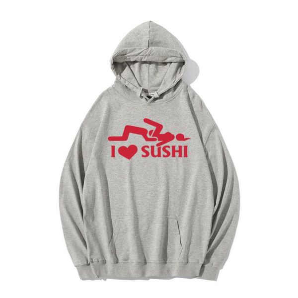 

men's hoodies & sweatshirts funny i love sushi long-sleeve cotton sweatshirt adults casual loose print round collar fashion clothes ove, Black