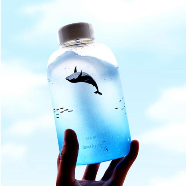 

water bottles fily way fresh sea whale pattern handmade glass bottle with storage bag cute ice morning