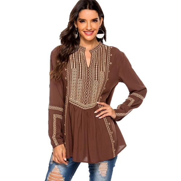 

women's blouses & shirts le luz 100% cotton floral embroidery shirt boho spring mexican long sleeve plus size front 3xl ethnic 2021, White