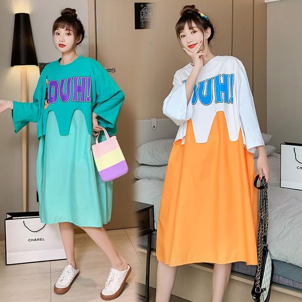 

maternity dresses 6135# clothes summer cotton short sleeve loose letter printing dress for pregnant women mom, White
