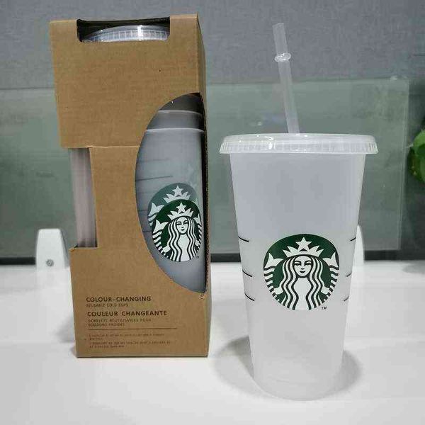 

24oz color change tumblers plastic drinking juice cup with lip and straw magic coffee mug costom starbucks color changing plas1222302