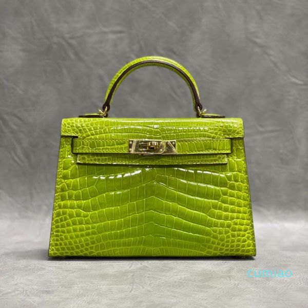 

new alligator belly made grass green lady handbag with flawless leather cover, first class water-dyed leather, handmade,