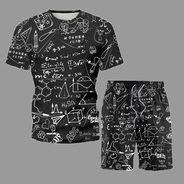 Летние мужские наборы математические формулы печати черные рубашки с коротким рукавом + шорты 2 пакеты модные футболки костюм студентка студентка х0610