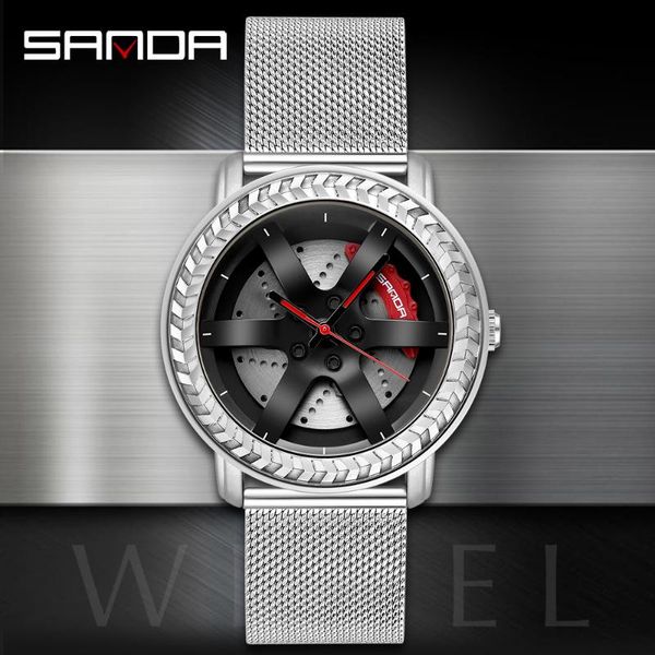 

wristwatches sanda creative car wheel sports watch steel strap waterproof military clock cool male luxury quartz wrist watches reloj, Slivery;brown