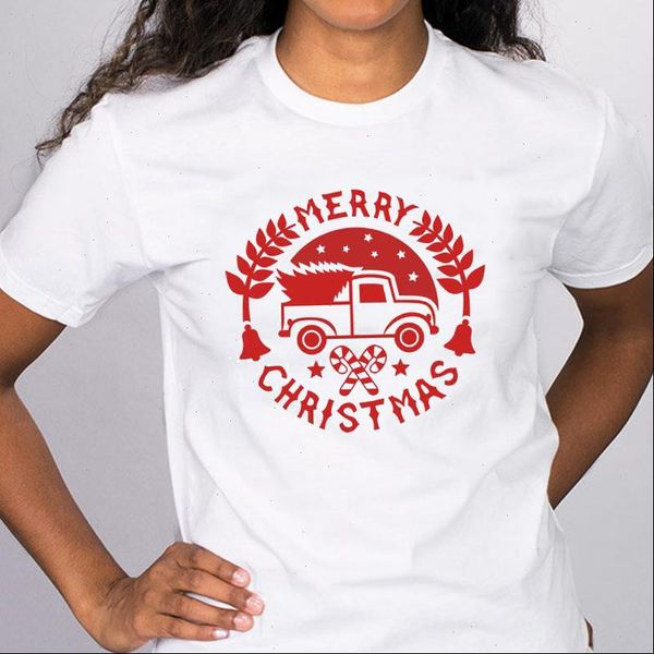 

womens t shirts women graphic truck year cartoon kawaii cute merry christmas clothes print lady tees clothing female shirt, White