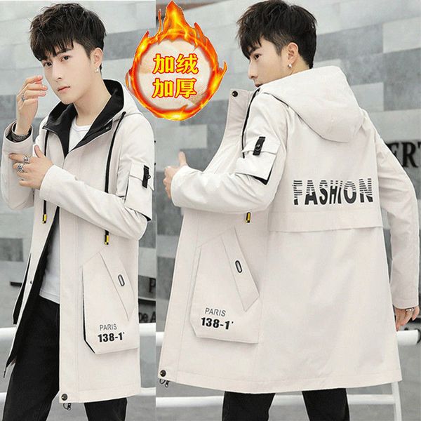 

men's hoodies & sweatshirts medium and long style jacket for men south korean autumn/winter trench coat casual velvet 's w tbfr, Black