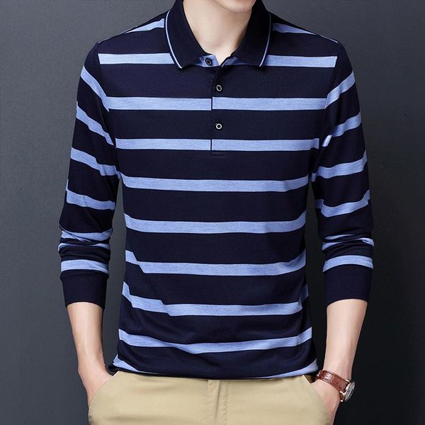 

men's polos spring autumn long sleeve shirts men casual striped homme slim fit korean tees clothing t951, White;black