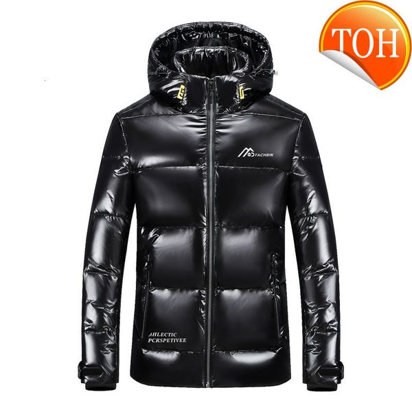 

jacket 2022 down men's winter 90% white duck coat removable hat hood warm waterproof zipper shiny parka outwear, Black