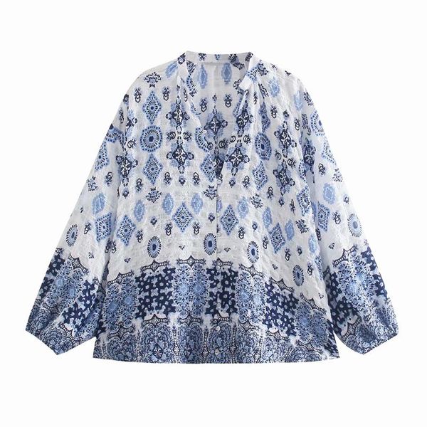 

women's blouses & shirts xikom 2021 summer women vintage bohemia print single breasted shirt female v neck streetwear ladies casual thi, White