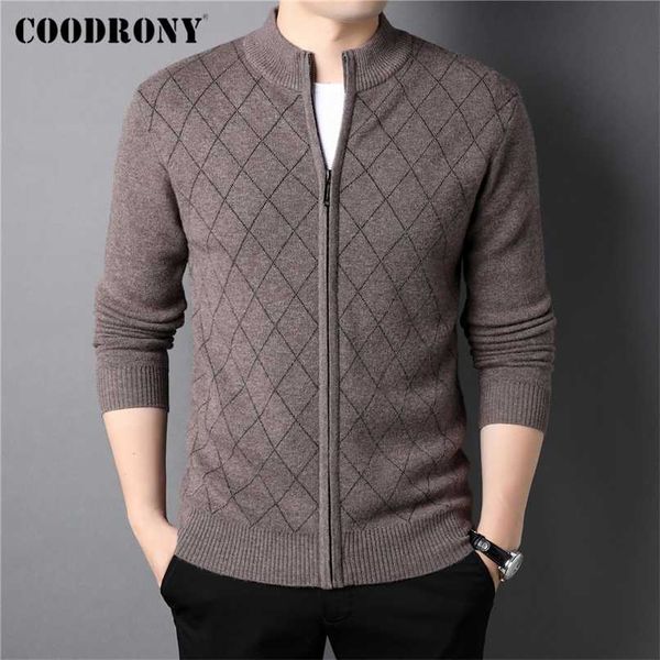 

coodrony brand thick warm winter zipper sweater coat men clothing fashion casual cashmere merino wool turtleneck cardigan c3146 211221, White;black