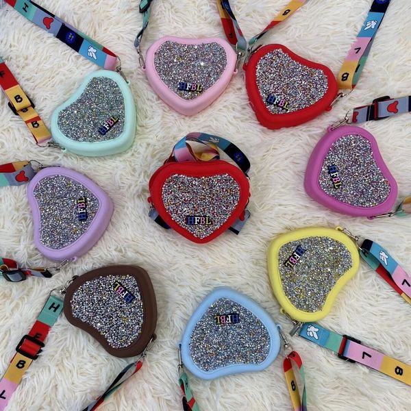 

children cute purse 2021 kids cartoon bright sequin love heart one shoulder bag wallet lovely girls crossbody accessories bags casual handba, Black