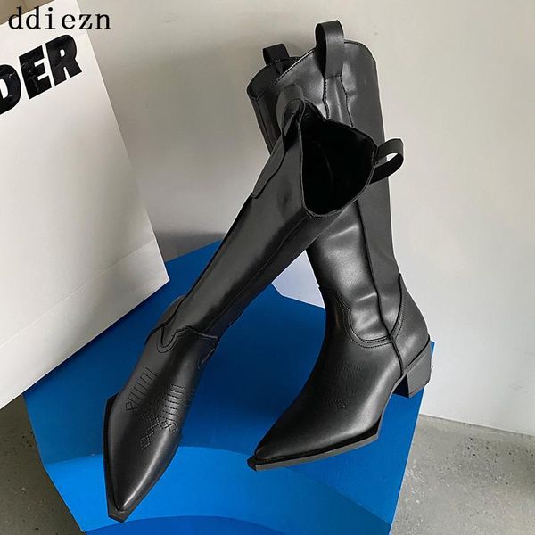 

boots big size women shoes for 2021 autumn fashion knee-high modern casual pu leather high heels female, Black