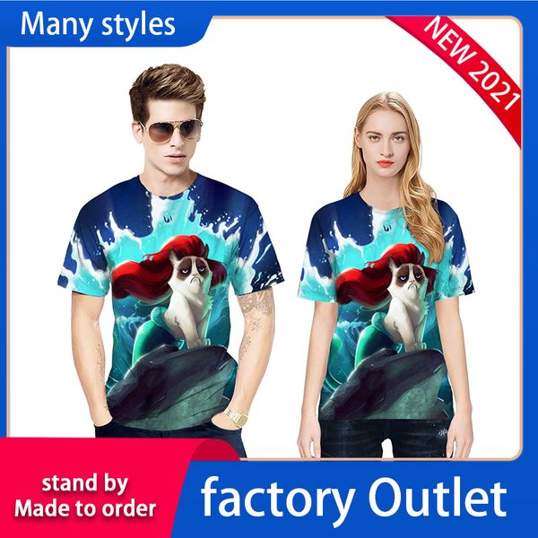 

2021 summer cool men and women men's tees & polos3d digital printing fashion casual round neck loose version couple short sleeves, White;black