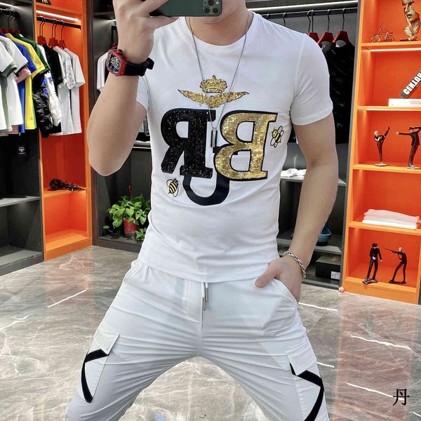

tee crown eagle personality mode embroidered t-shirt 2021 men thin social club shirt homme, White;black