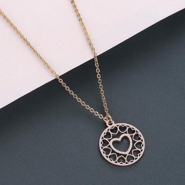 

pendant necklaces stainless steel link chain hollow delicate love heart necklace women round choker collar jewelry wedding gift, Silver