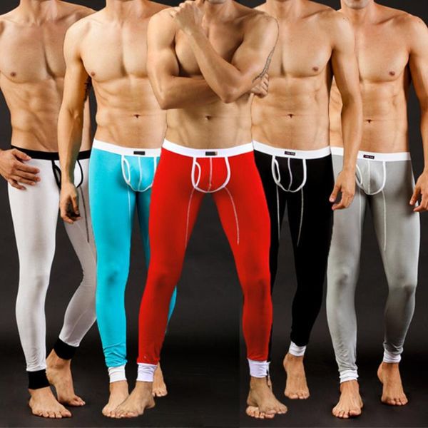 

men's thermal underwear bulge pouch long legging pants autumn winter keep warm breathable trousers fitness & sleepwears, Black;white