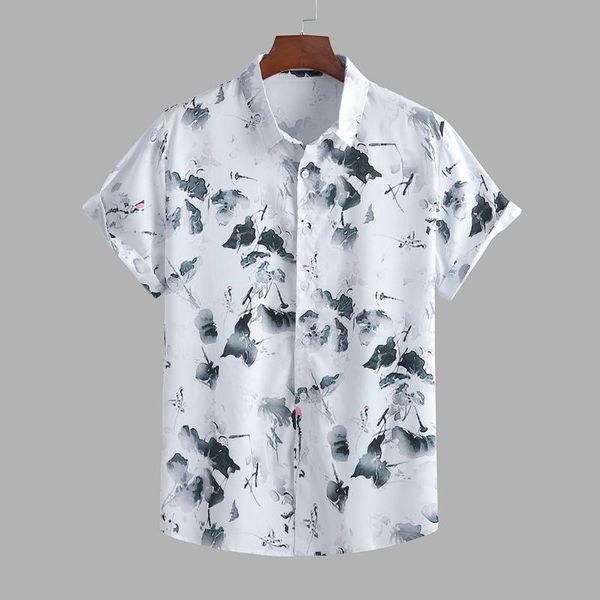 

men's casual shirts 2021 chinese print short sleeved men lapel shirt cool thin handsome chemise homme, White;black