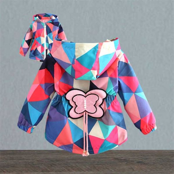 Roupas de Meninas Capuz Jaqueta Desenhos Animados Dos Desenhos Animados Borboleta Decoração Doce Impressão 2-7 Anos Beibei Moda Qualidade Child Roupas 211011