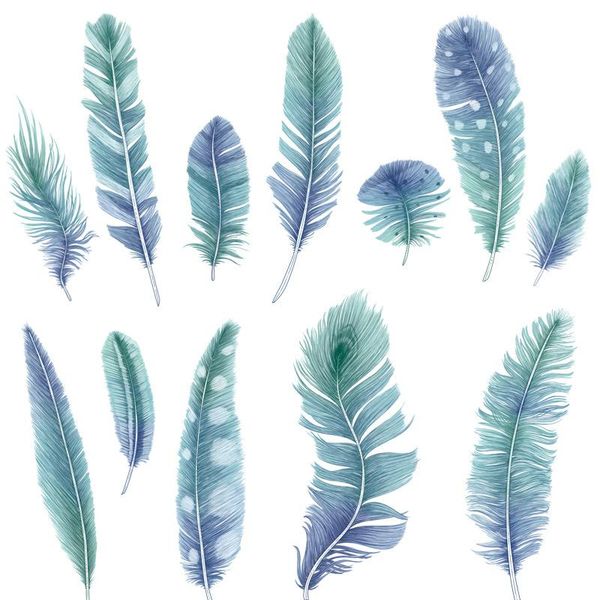 

wall stickers blue feathers sticker bedside decoration living room background decor home self-adhesive